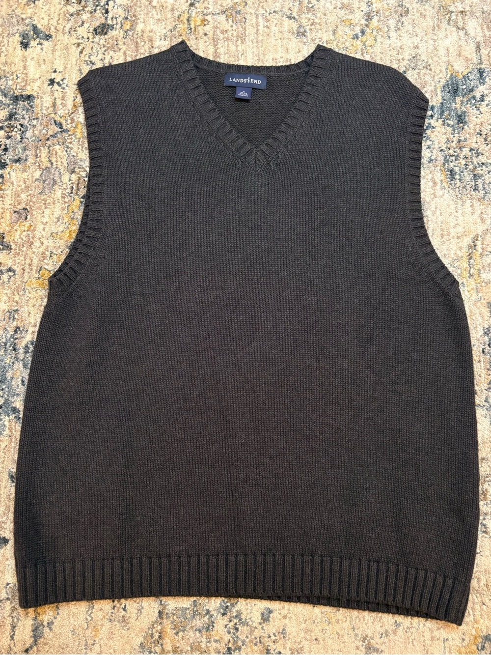 Vintage Lands End Sweater Vest Men's Medium Gray Cotton Knit Layering Classic